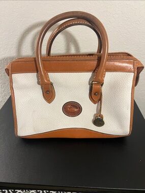 Dooney & Bourke White and Brown Pebble Leather Satchel